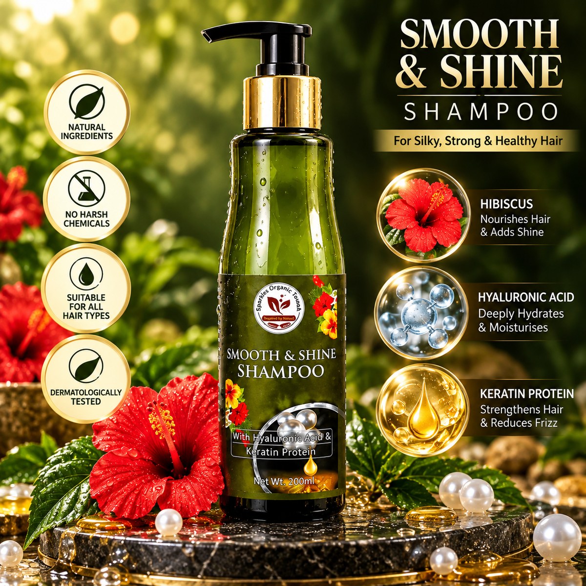 Smooth & Shine Shampoo – Hyaluronic Acid & Keratin Protein | 200mL