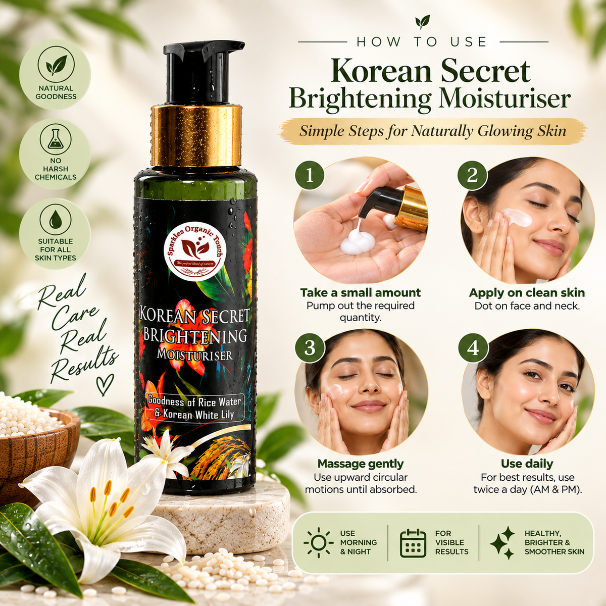 Korean Secret Brightening Moisturiser with Rice Water & Korean White Lily