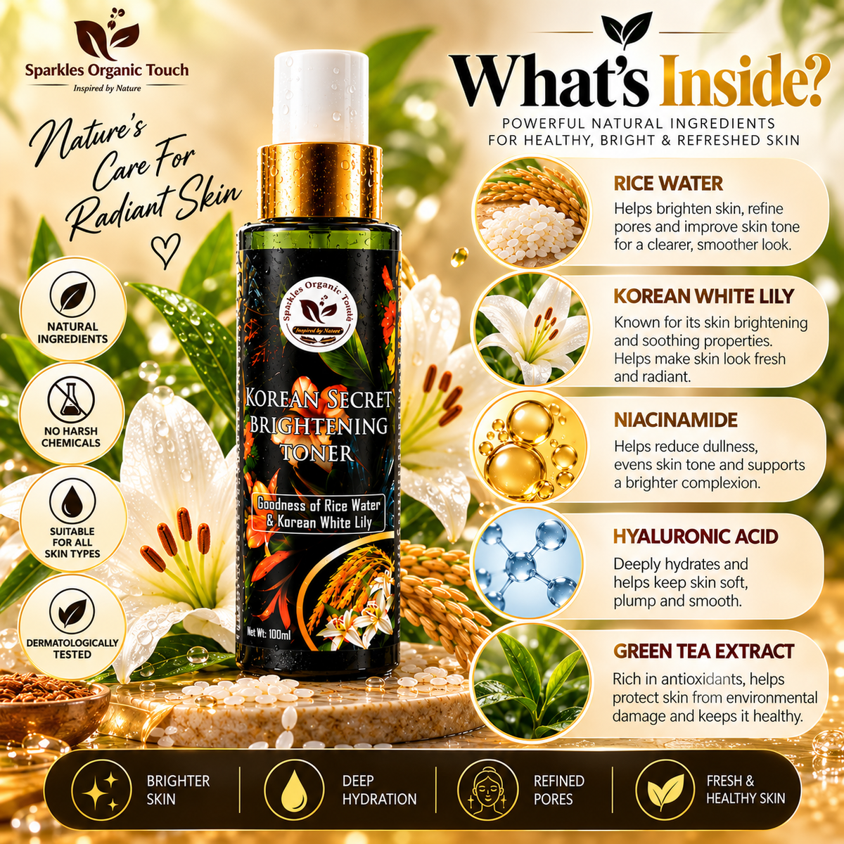 Korean Secret Brightening Toner – Rice Water & Korean White Lily | 100mL